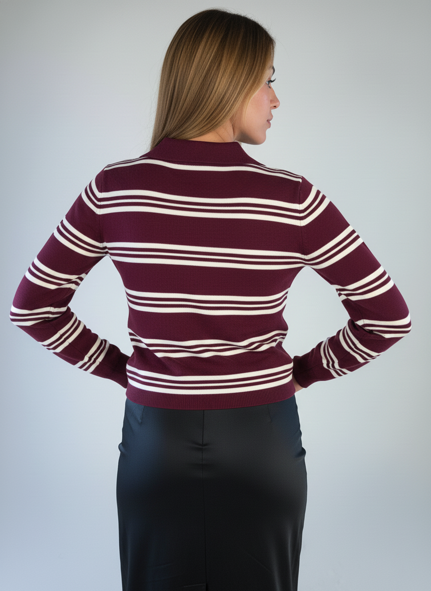 Blusa guinda rayada tipo polo tela calientita