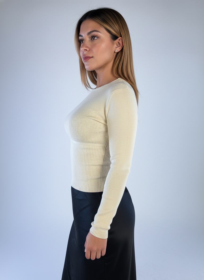 Suéter beige cuello redondon acanalado