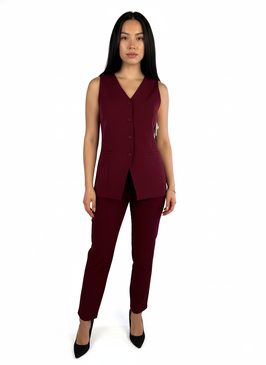 Conjunto guinda de dos piezas: Chaleco y Pantalón de vestir