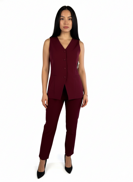 Conjunto guinda de dos piezas: Chaleco y Pantalón de vestir