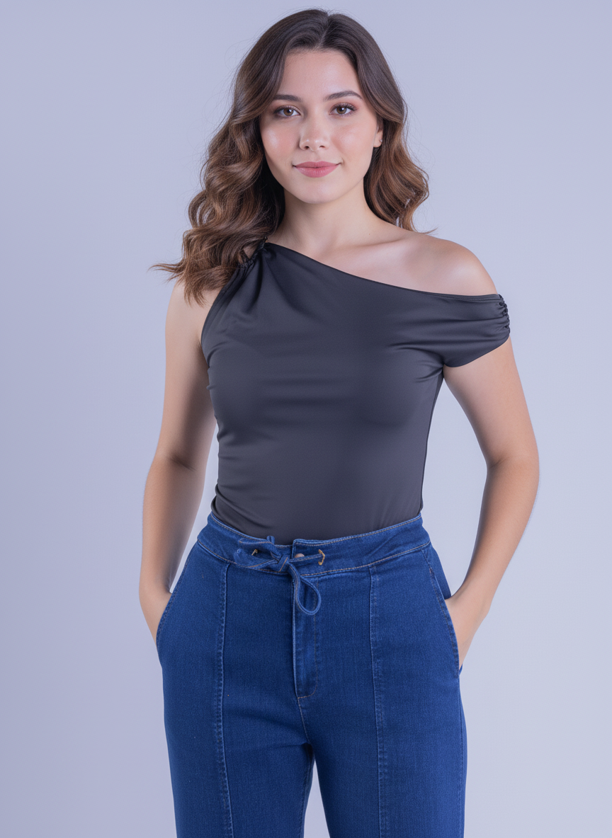 Blusa de una tirante plisada