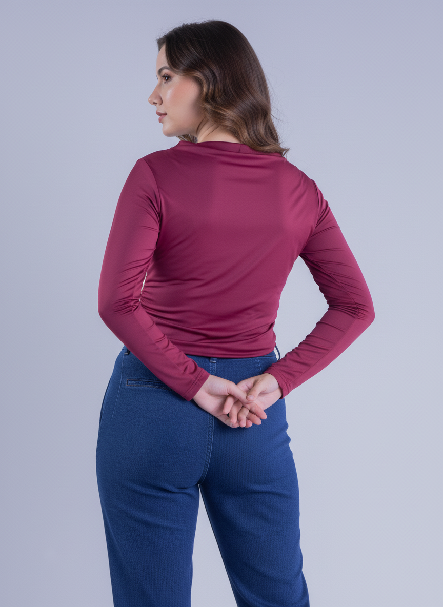 Blusa manga larga plisados laterales satinada