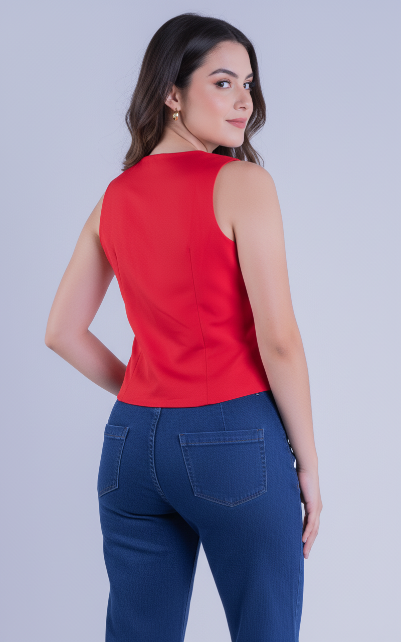 Chaleco rojo de tirantes abotonado