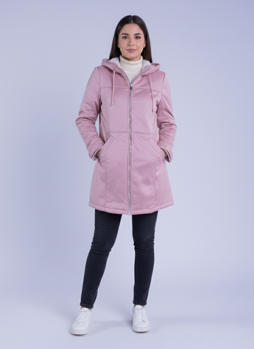 Chamarra de terciopelo larga rosa