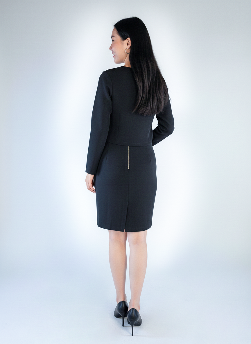 Conjunto negro de dos piezas de saco abotonado y falda