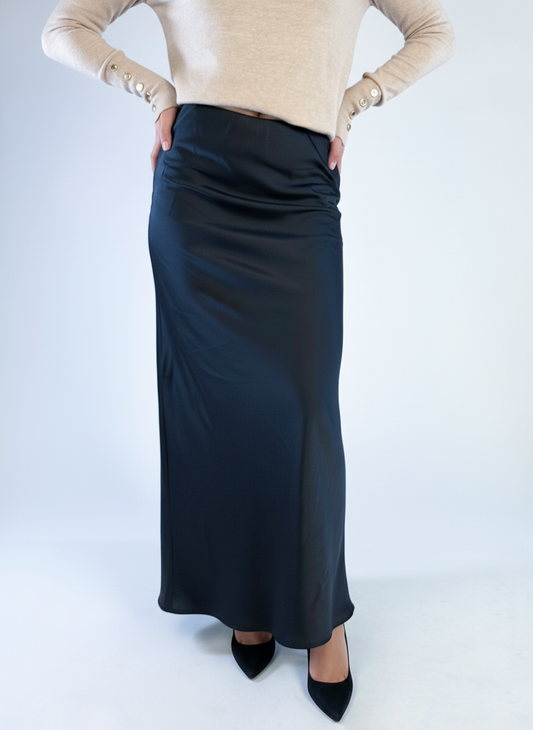 Falda azul satinada lisa