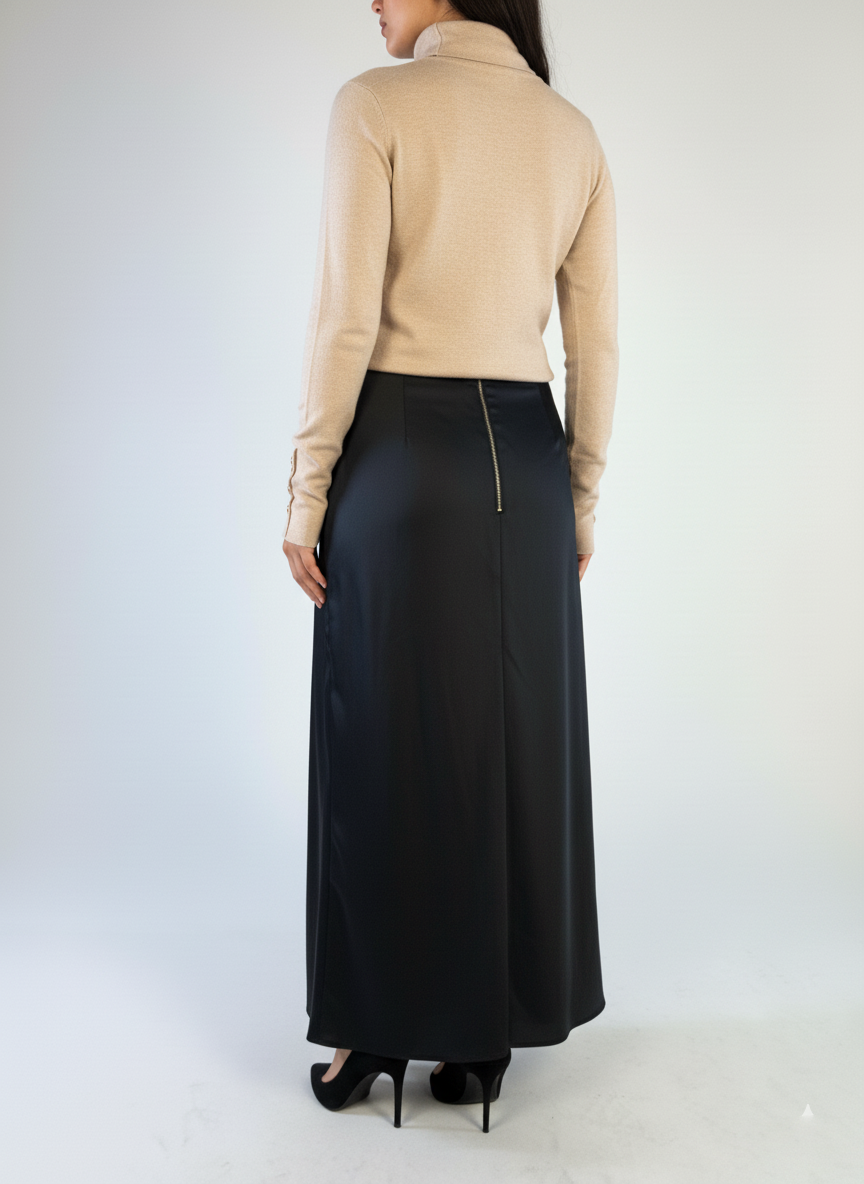 Falda azul satinada lisa