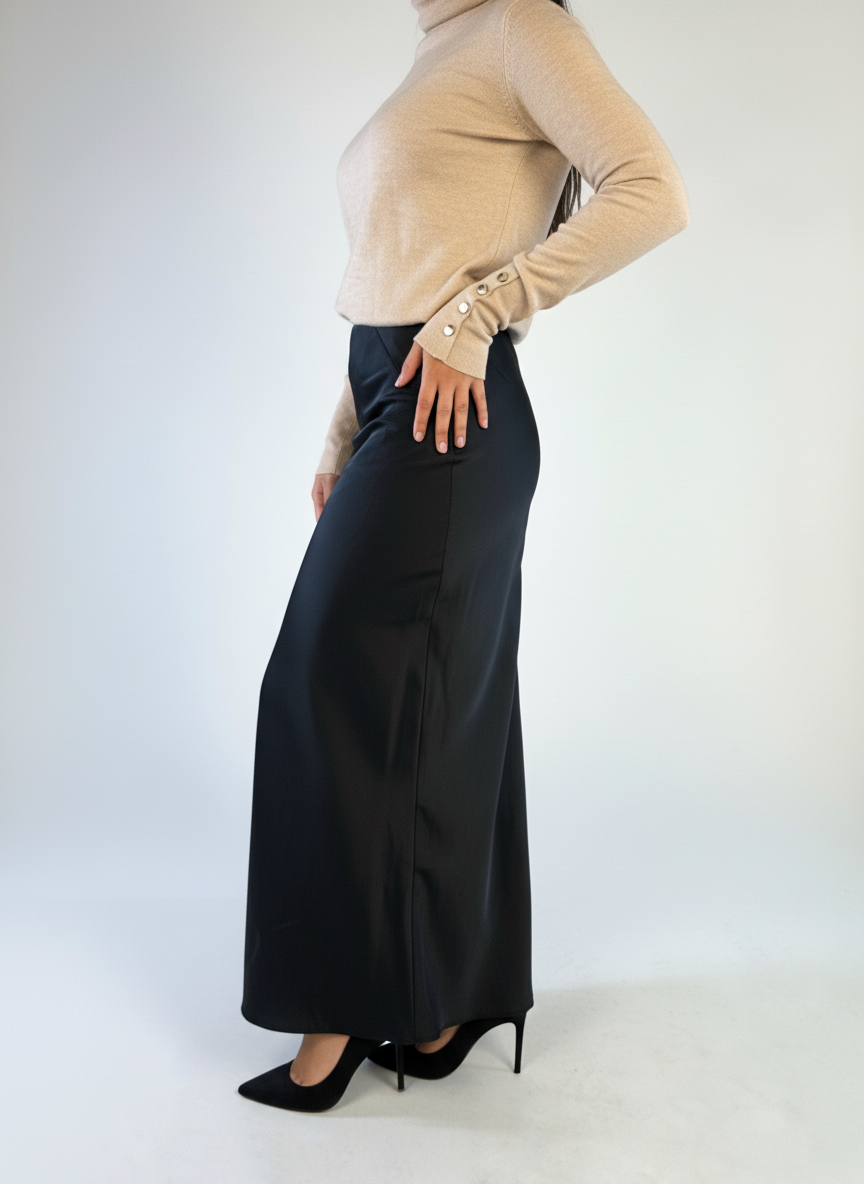 Falda azul satinada lisa