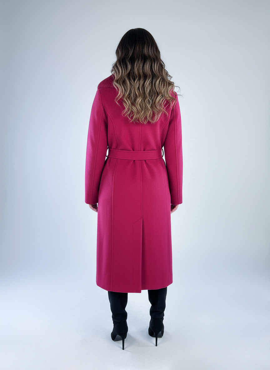 Saco guinda abotonado con peluche en cuello