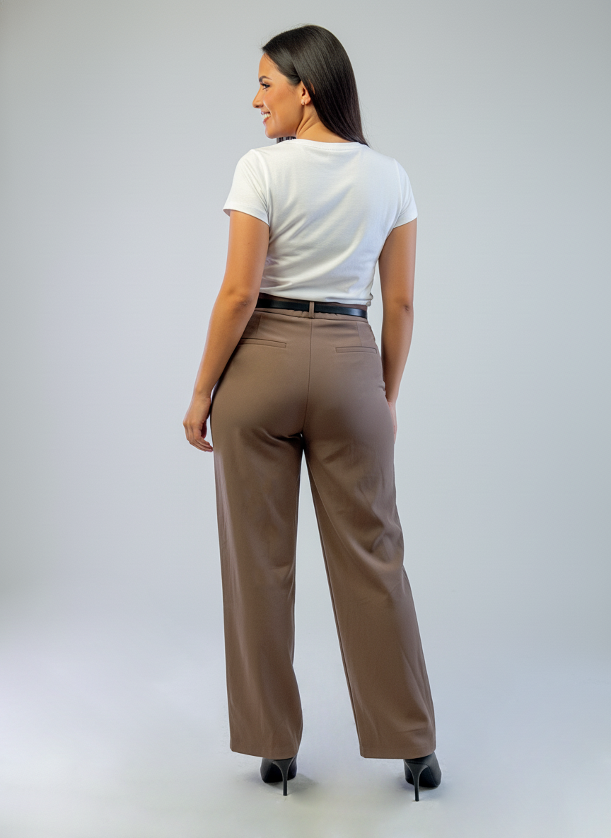 Pantalón de vestir cafe con cinturón