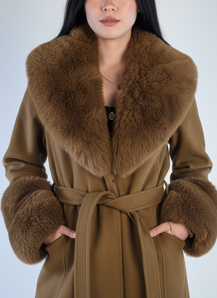 Saco cafe tipo gabardina con cinturón ajustable