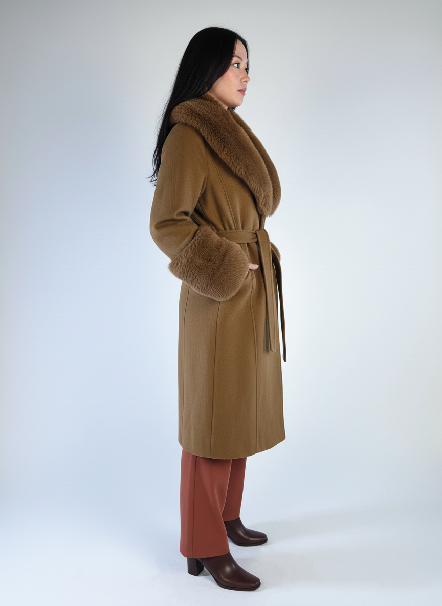 Saco cafe tipo gabardina con cinturón ajustable