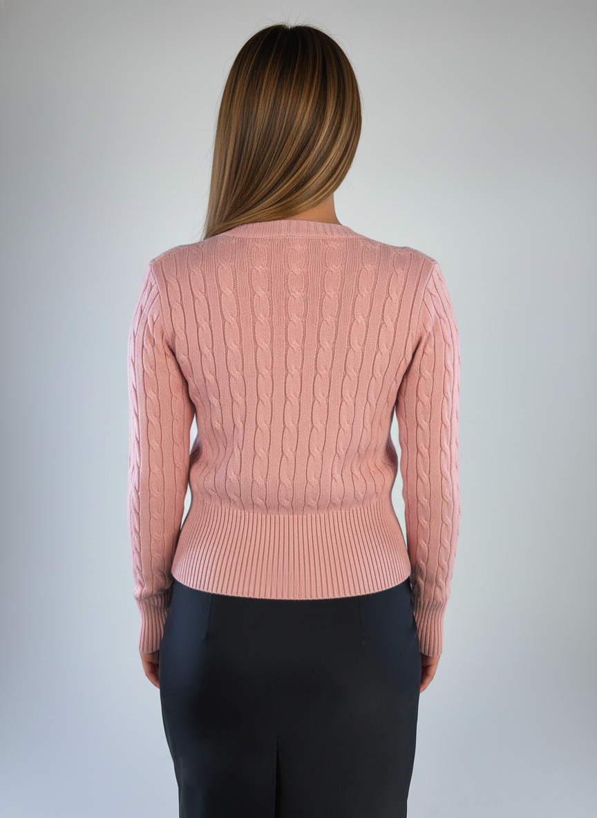 Suéter rosa acanalado con cierre de botones