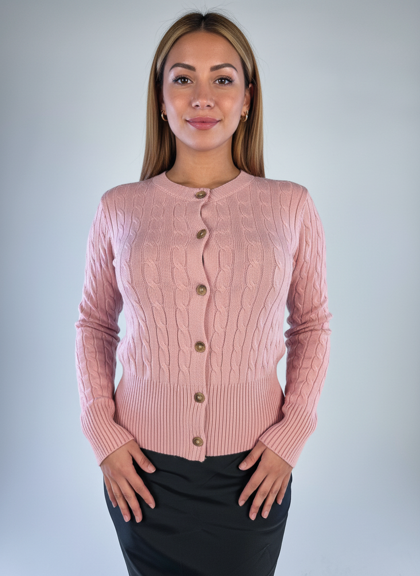 Suéter rosa acanalado con cierre de botones