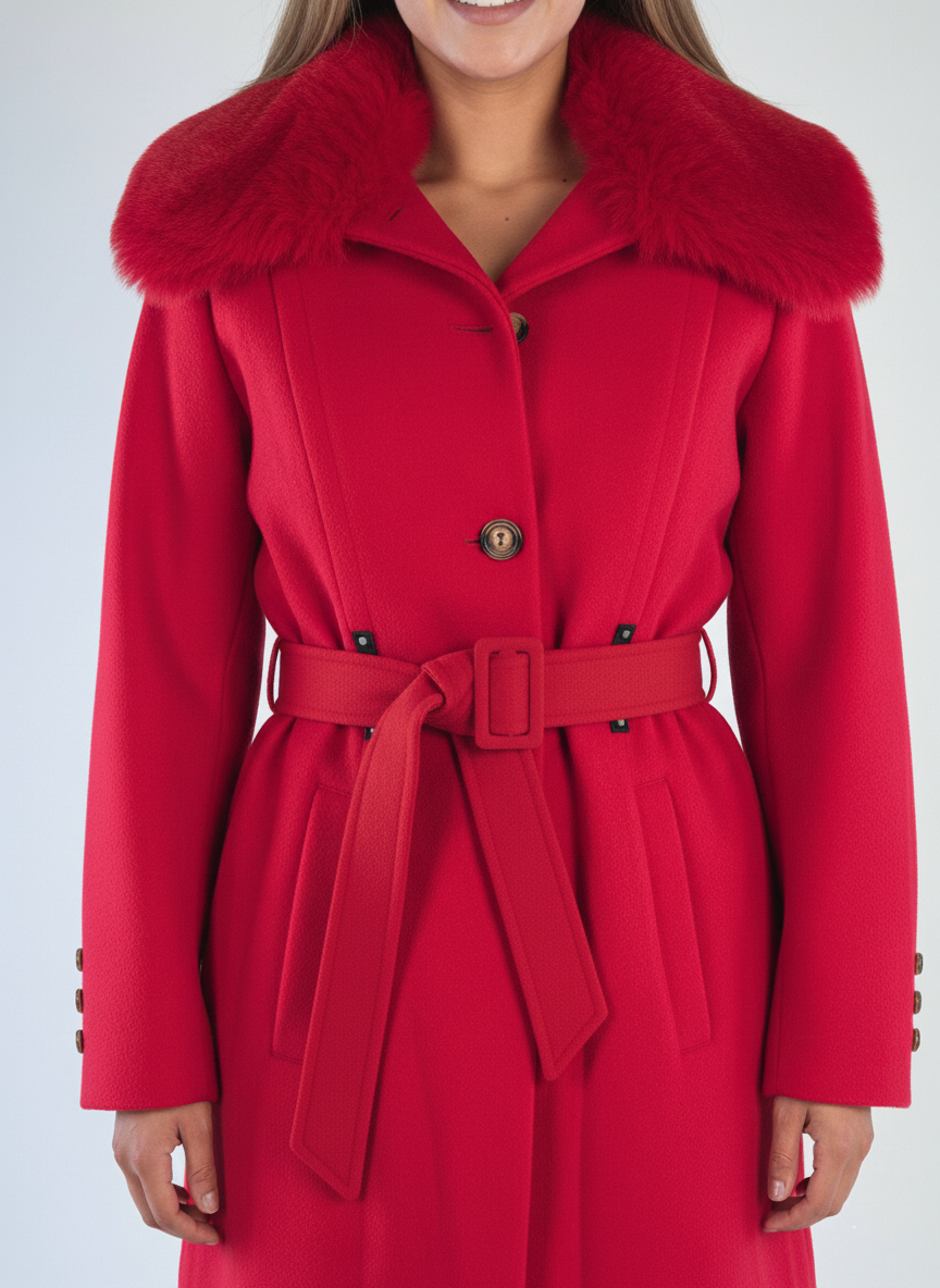 Abrigo rojo con peluche en hombro