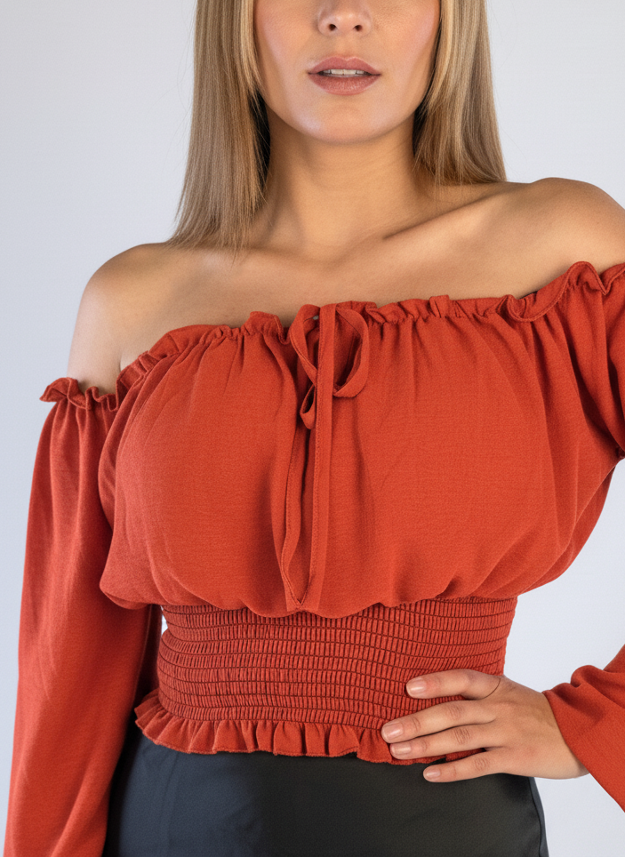 Blusa naranja estilo campesina