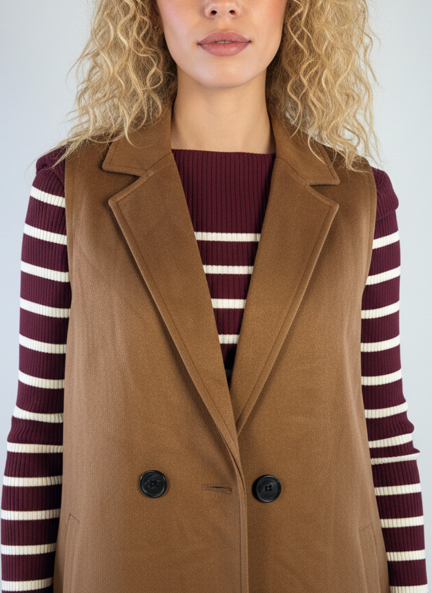 Chaleco cafe con botones laterales