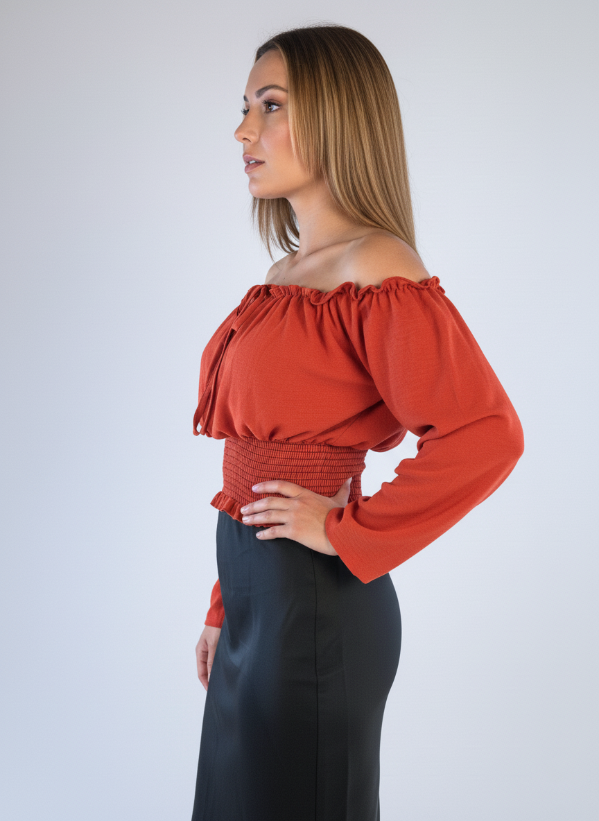 Blusa naranja estilo campesina
