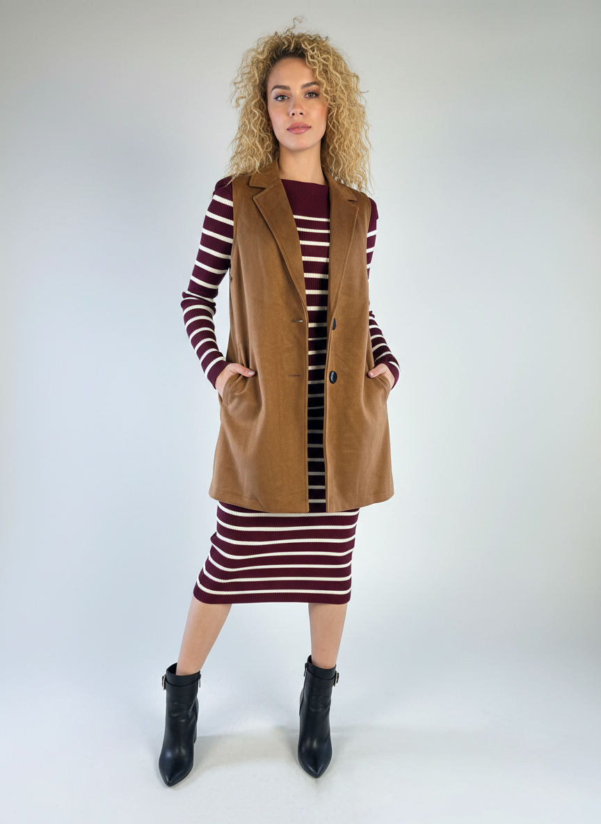 Chaleco cafe con botones laterales