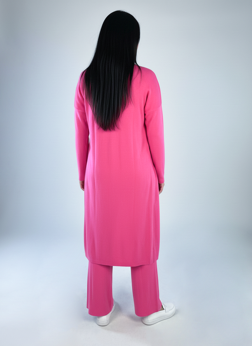 Conjunto rosa de 3 piezas: Blusa, cardigan y pantalon