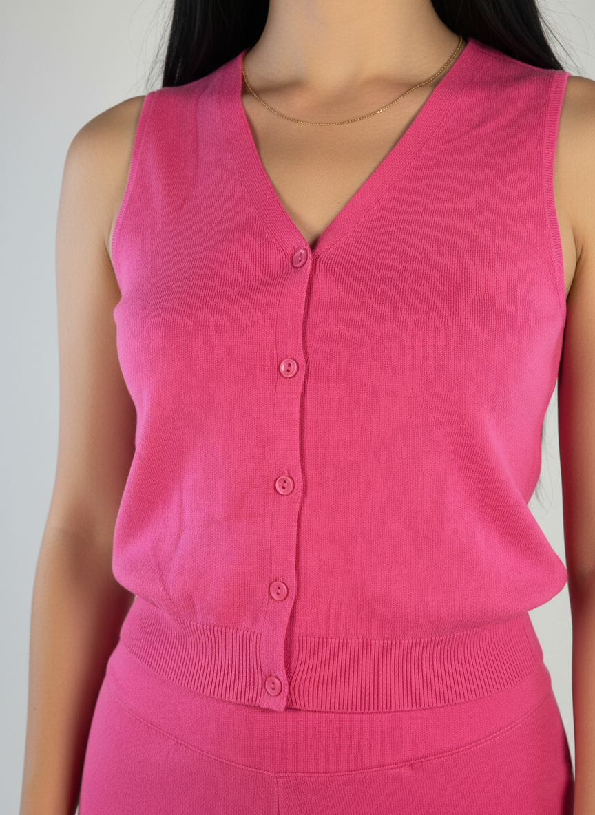Conjunto rosa de 3 piezas: Blusa, cardigan y pantalon