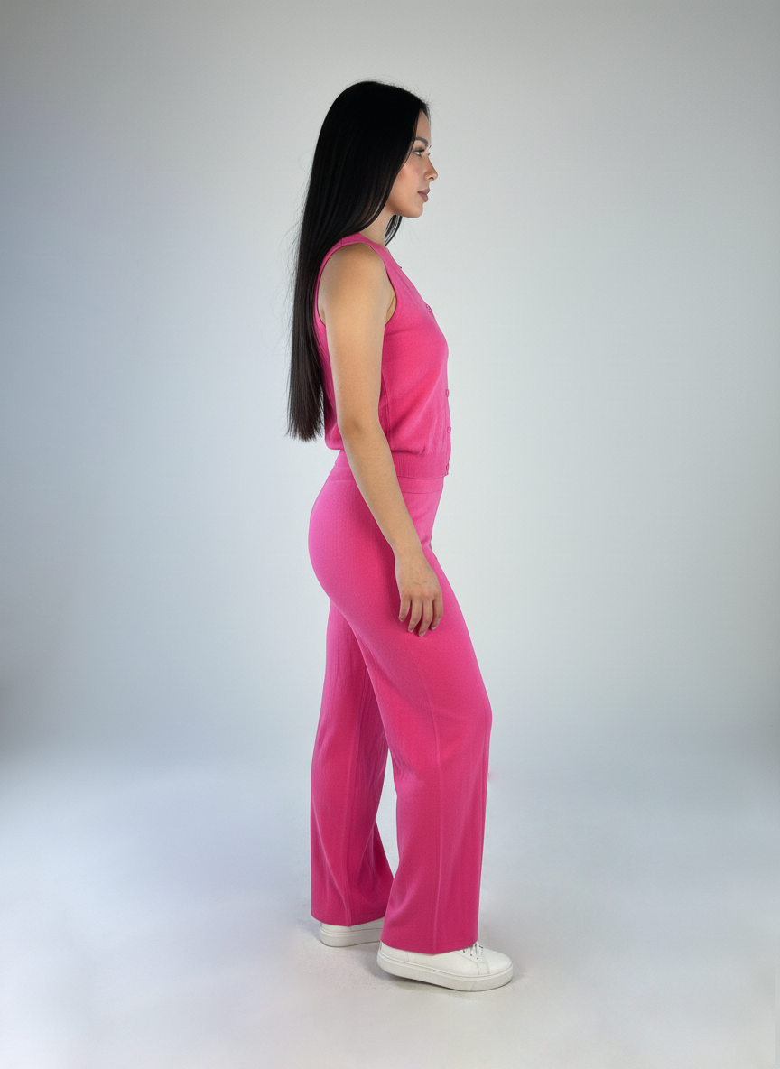 Conjunto rosa de 3 piezas: Blusa, cardigan y pantalon