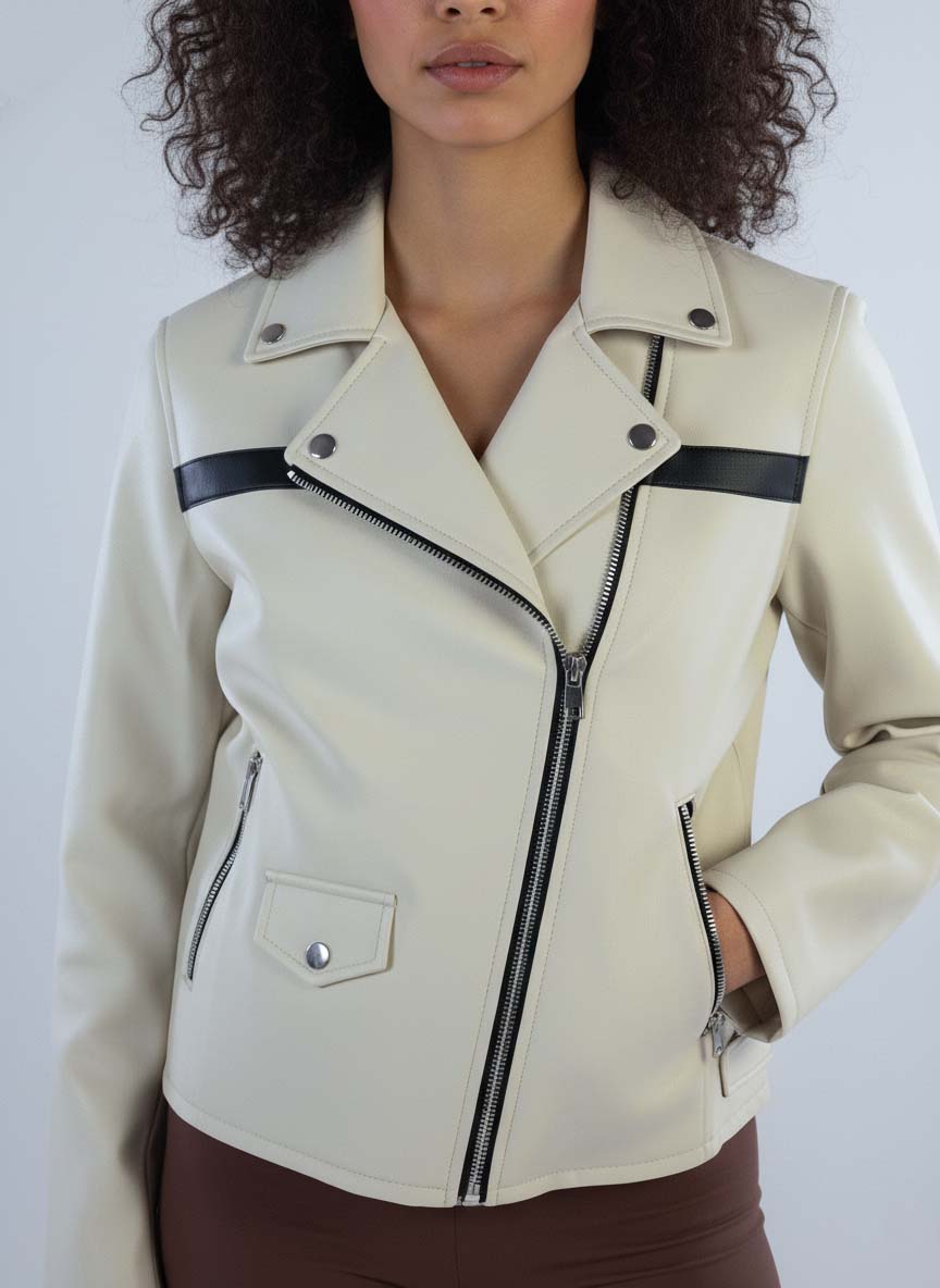 Chamarra beige tipo biker