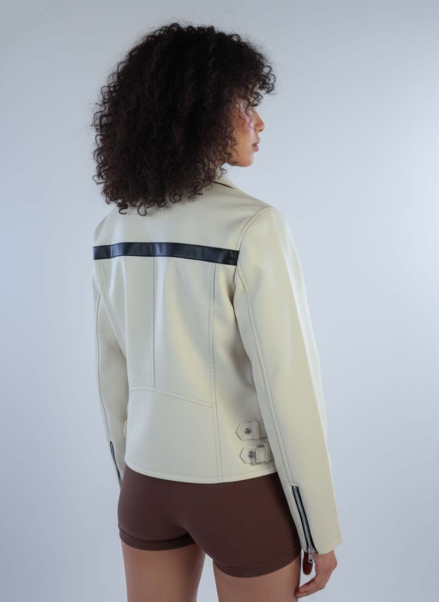 Chamarra beige tipo biker