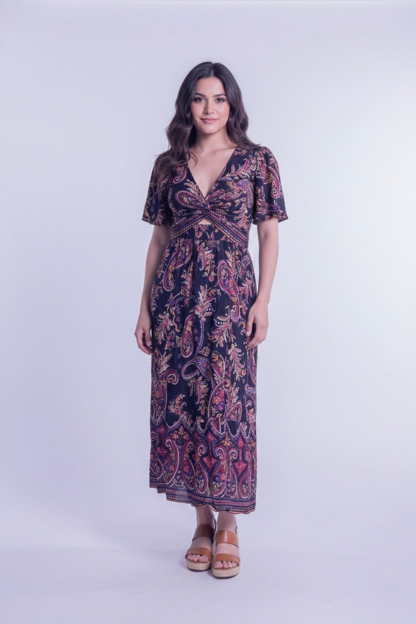 Vestido con cuello en V con estampado de flores