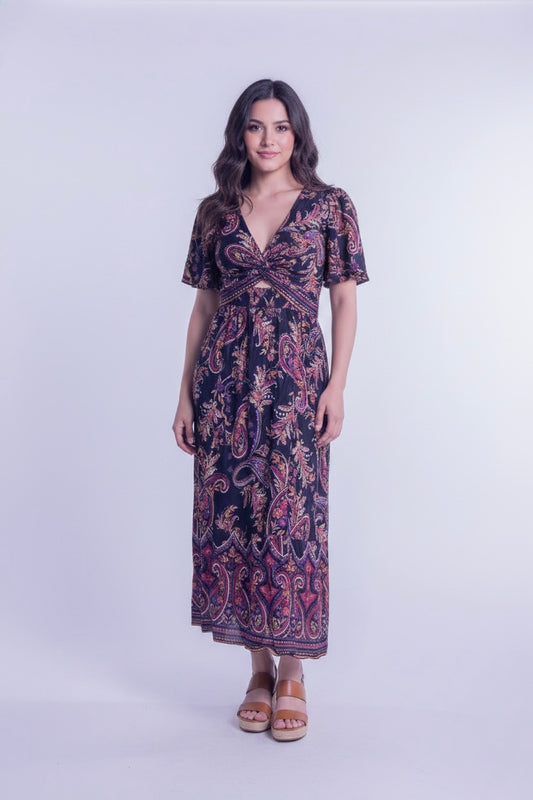 Vestido con cuello en V con estampado de flores