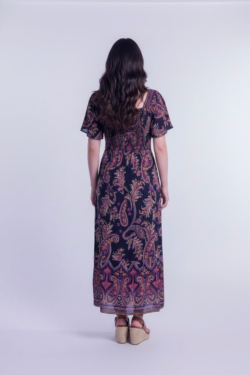 Vestido con cuello en V con estampado de flores
