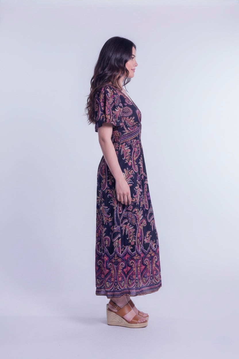 Vestido con cuello en V con estampado de flores