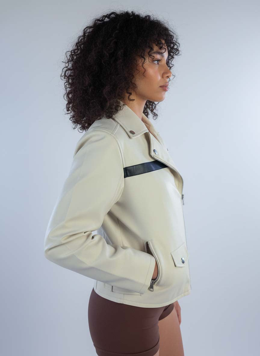 Chamarra beige tipo biker