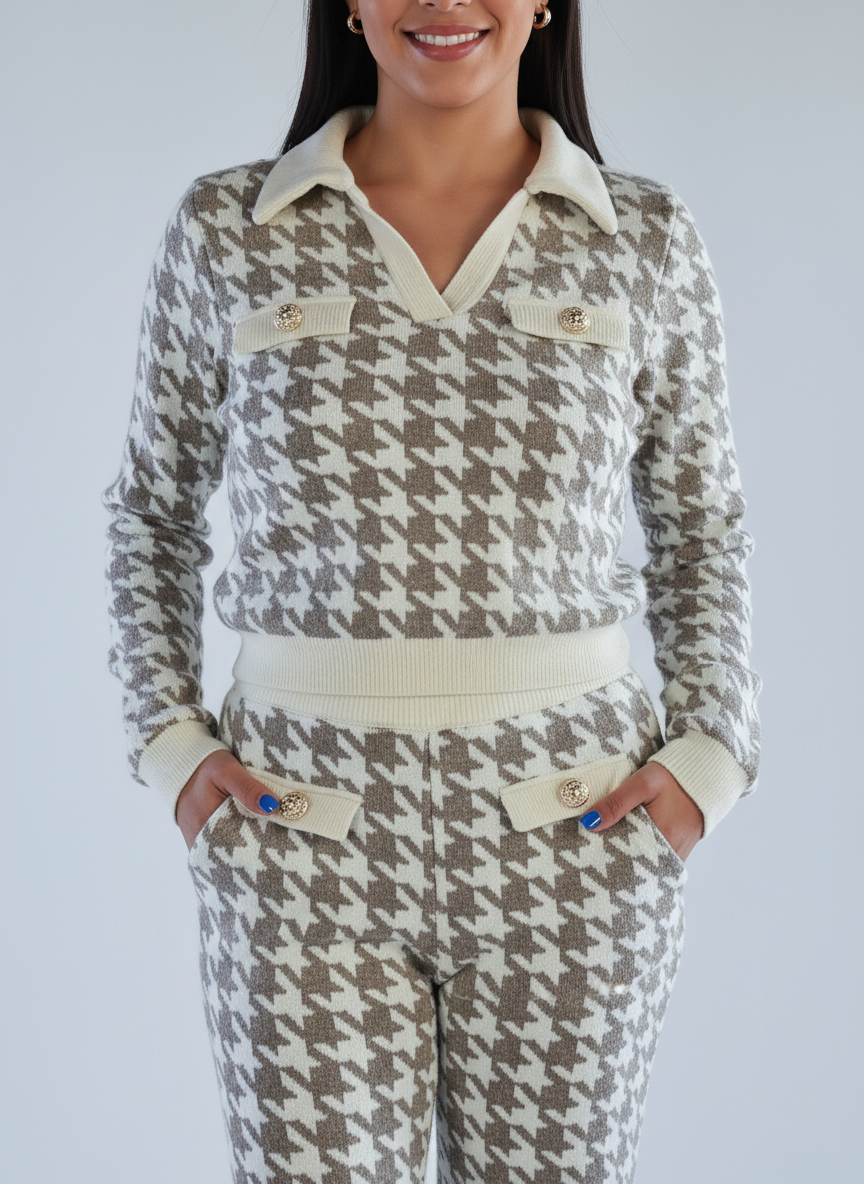 Conjunto de dos pizas de blusa y pantalon a cuadros