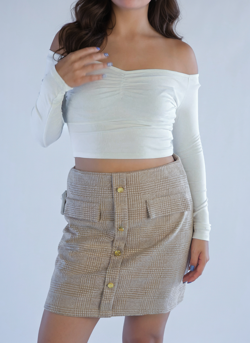 Crop top blanco manga larga básico
