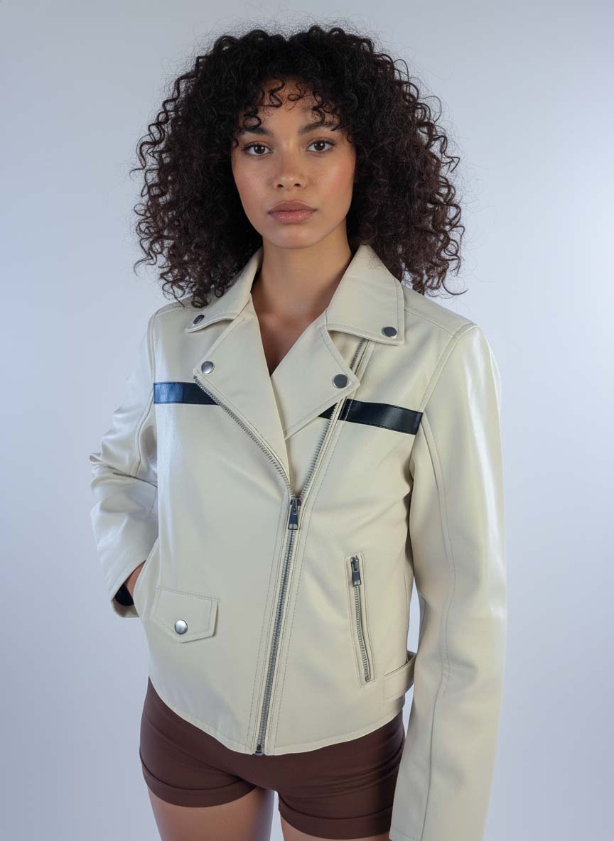 Chamarra beige tipo biker