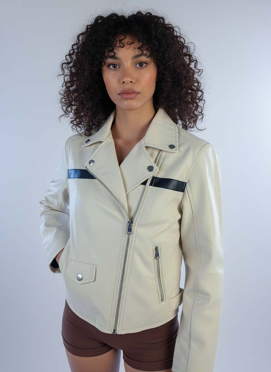 Chamarra beige tipo biker