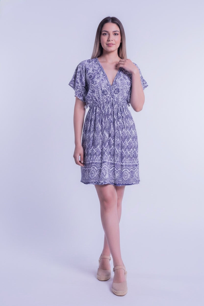 Vestido blanco mini con estampado barroco