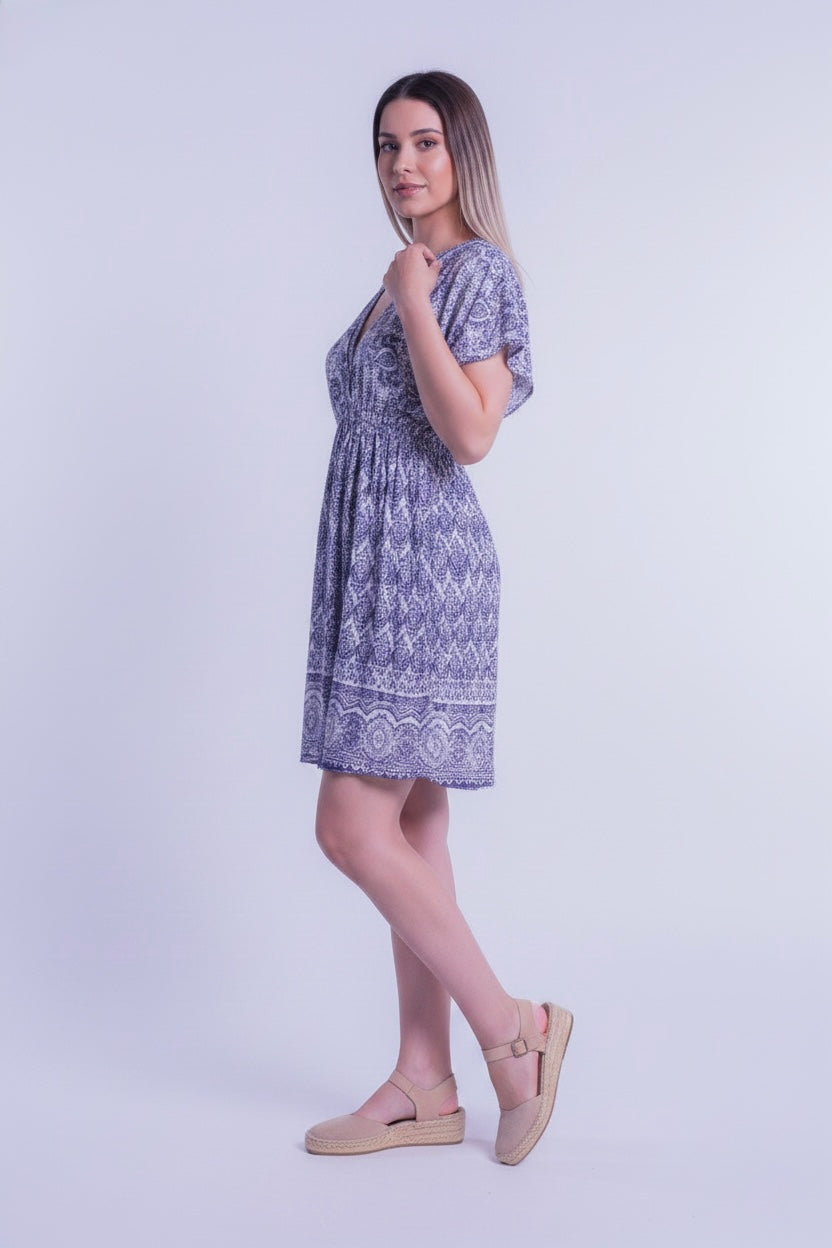 Vestido blanco mini con estampado barroco