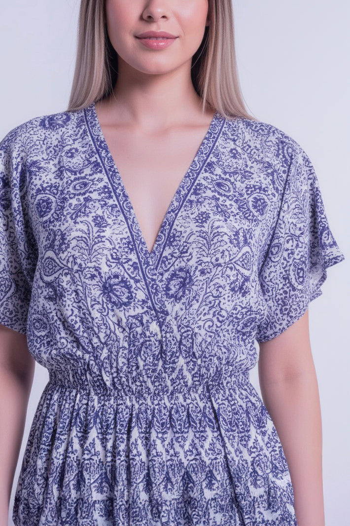 Vestido blanco mini con estampado barroco