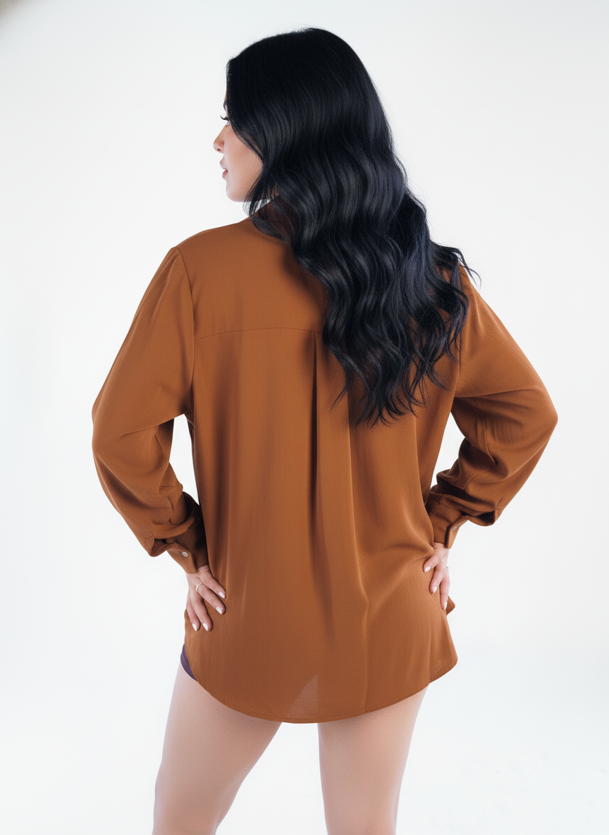 Blusa cafe abotonada corte de vestir