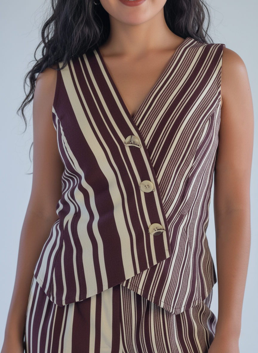 Conjunto rayado de vestir de chaleco y pantalón