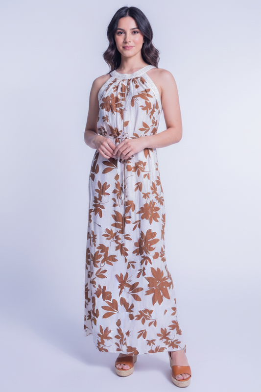 Vestido blanco con estampado cierre en cuello