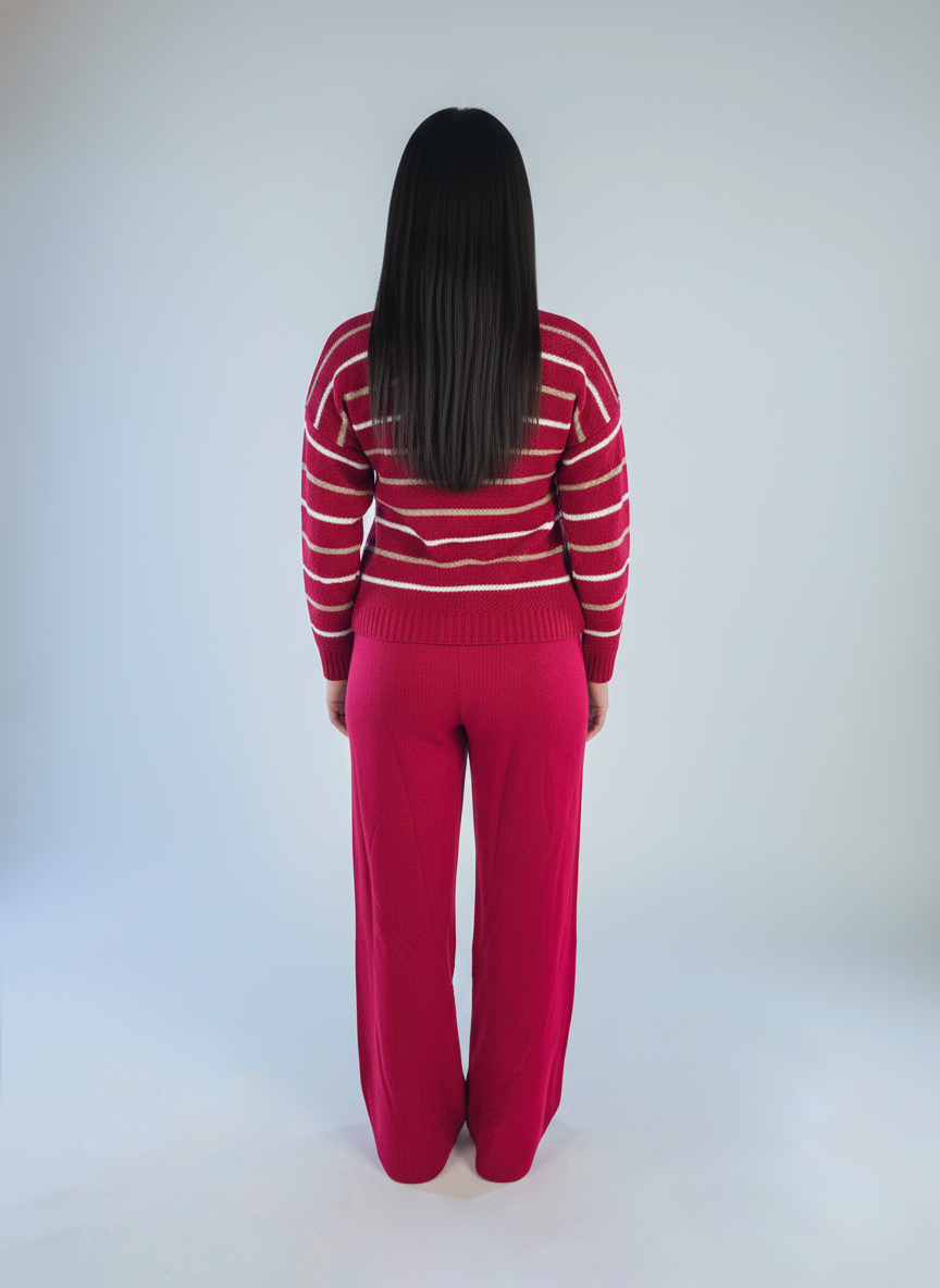 Conjunto guinda de dos piezas de sueter y pantalonera