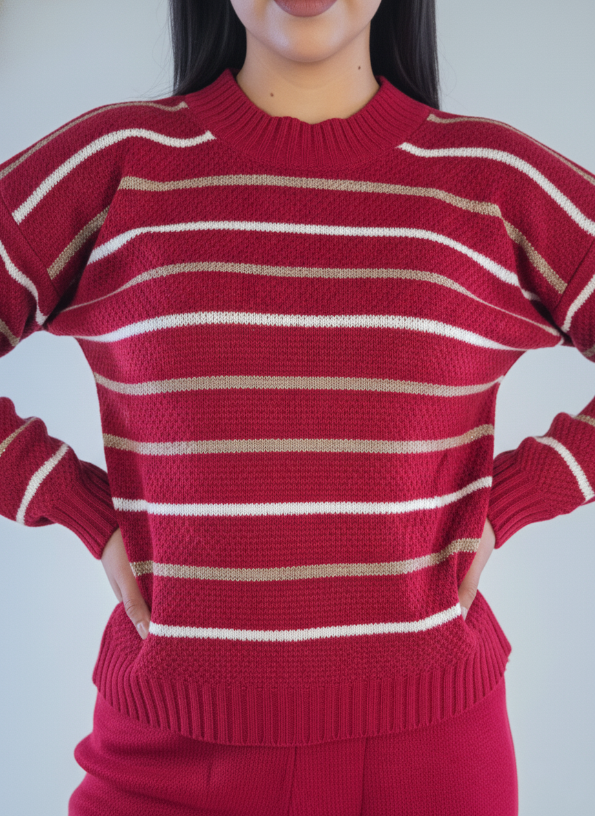 Conjunto guinda de dos piezas de sueter y pantalonera