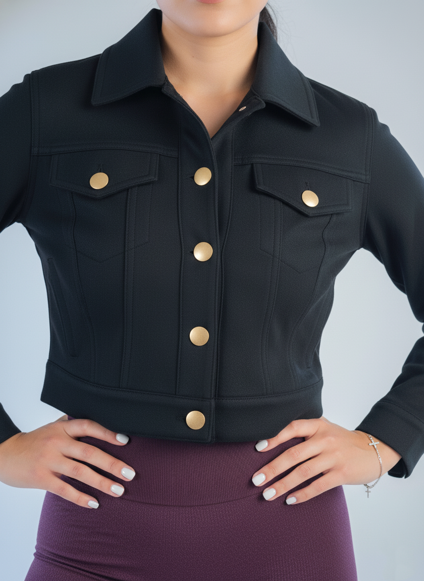 Chamarra de terciopelo tipo crop top abotonada