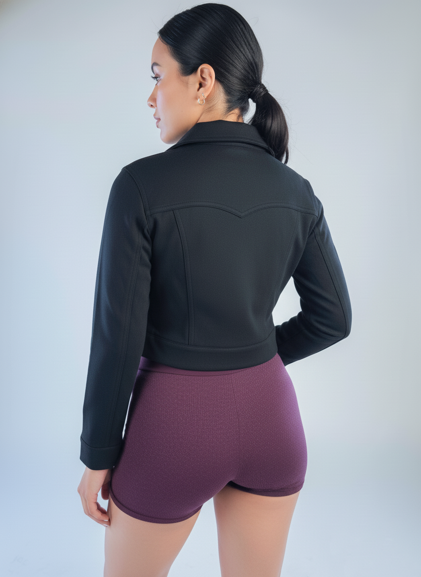 Chamarra de terciopelo tipo crop top abotonada