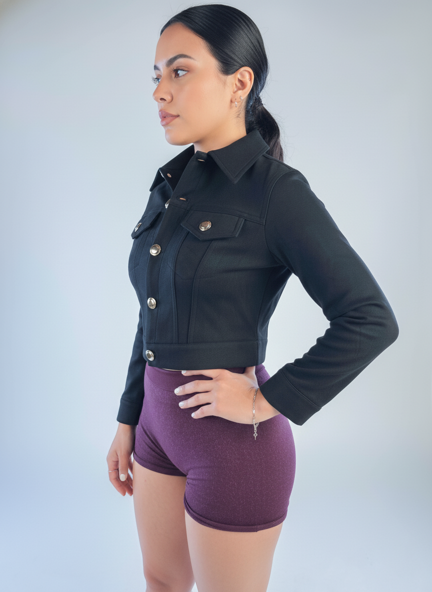 Chamarra de terciopelo tipo crop top abotonada