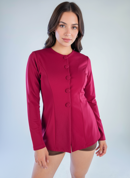 Blusa guinda abotonada corte acinturado