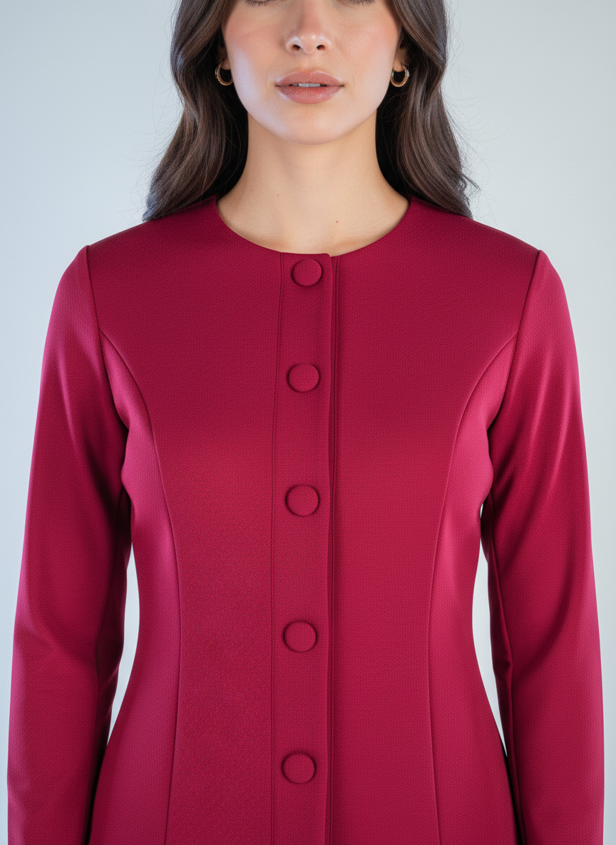 Blusa guinda abotonada corte acinturado